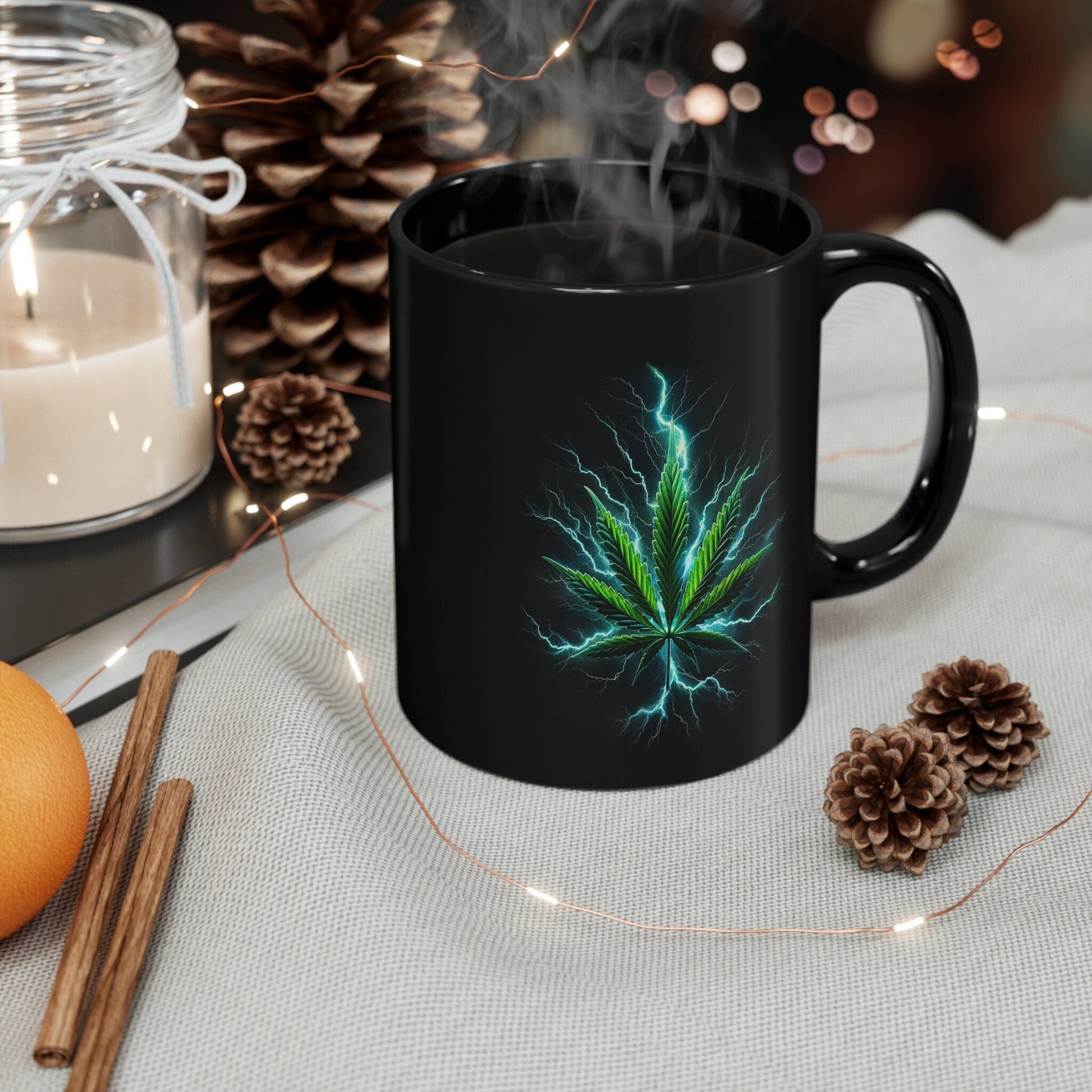 WEED LIGHTNING - Black Base Coffee Mugs - Perfect Gift for Smokers, Stoners, Growers; Wake and Bake Mug / Weed Mug / Stoner Mug