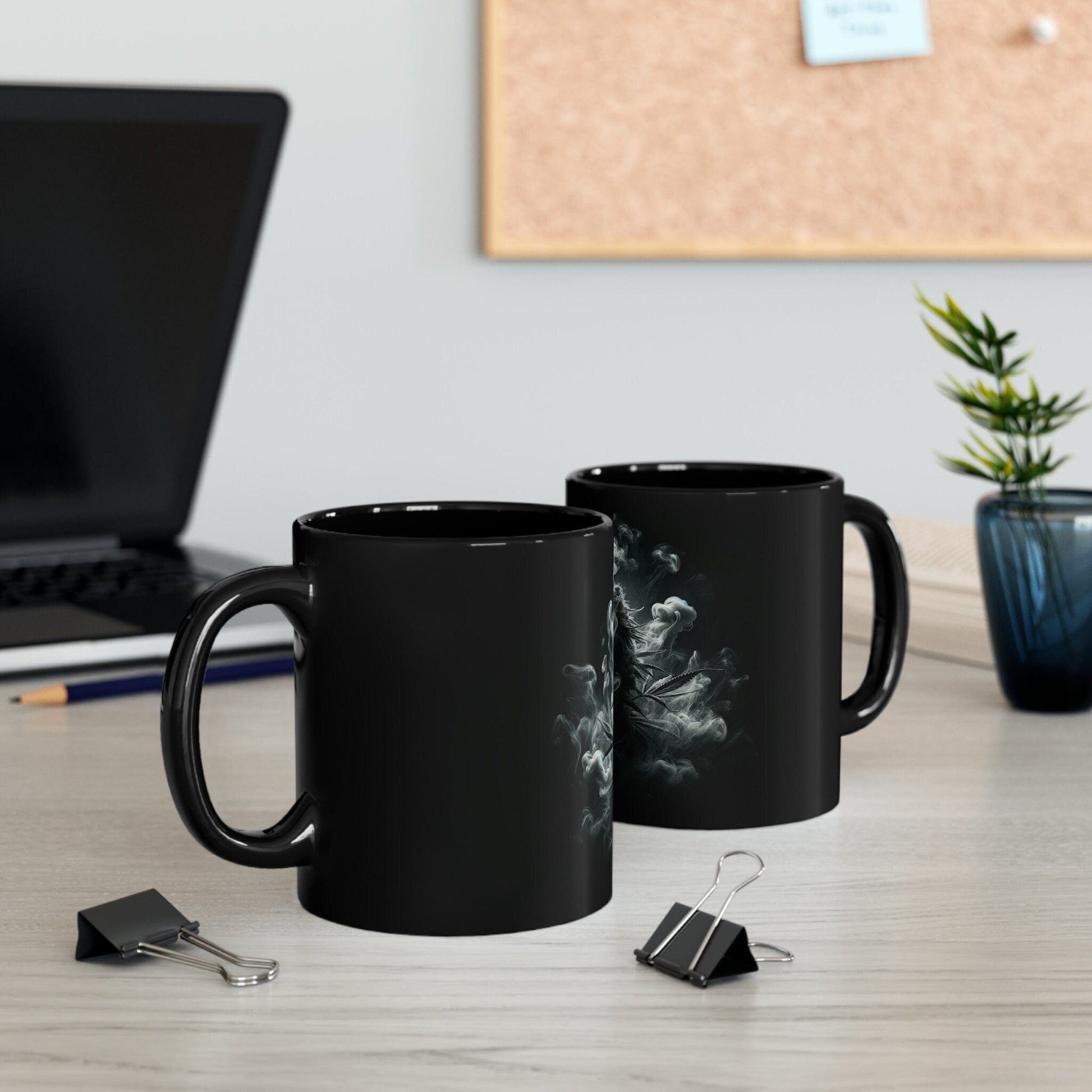 SMOKEY PLANT - Black Base Coffee Mugs - Perfect Gift for Smokers, Stoners, Marijuana Lovers, Growers; Weed Mug / Stoner Mug