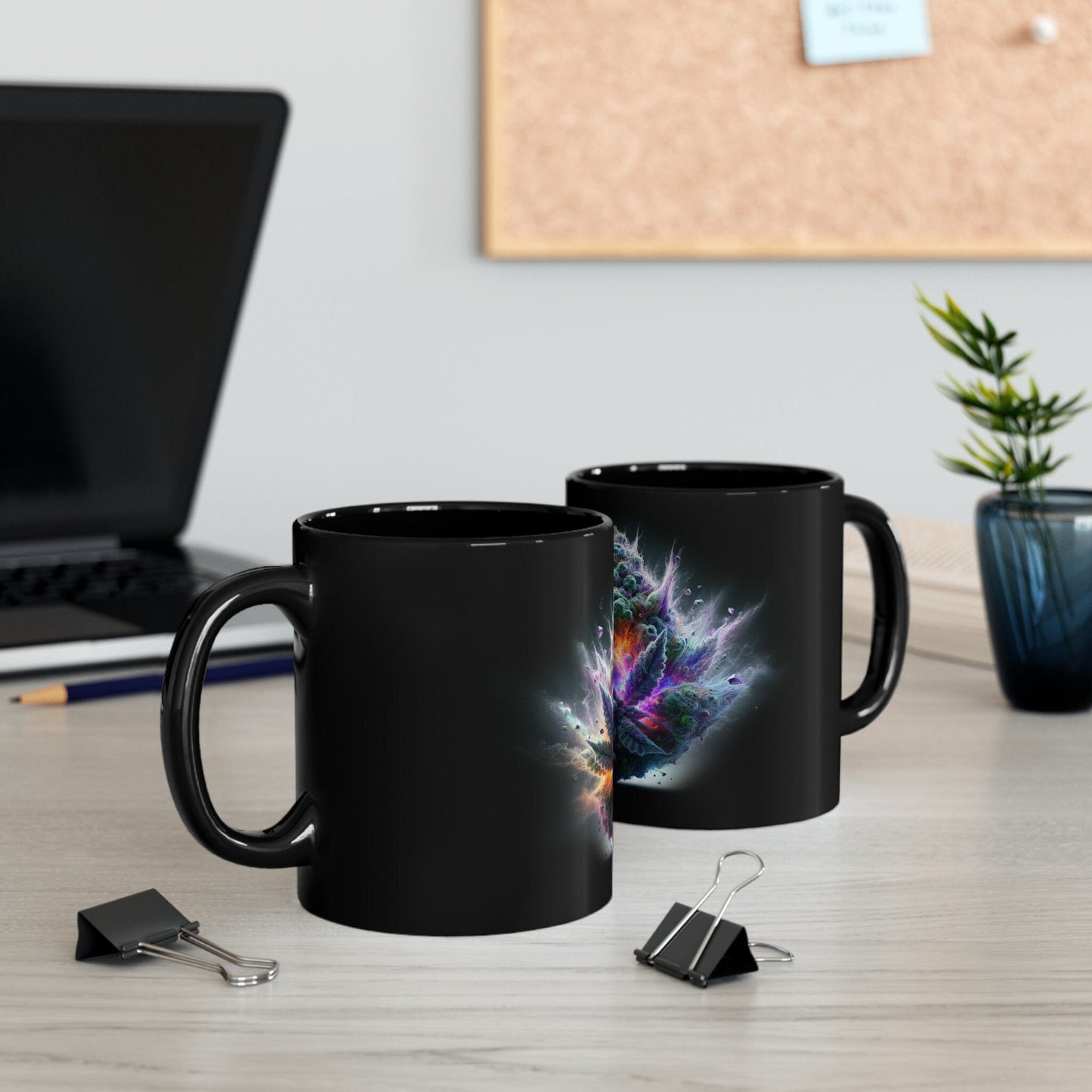 PURPLE WEED PLOSION - Black Base Coffee Mugs - Perfect Gift for Smokers, Stoners, Marijuana Lovers, Growers; Weed Mug / Stoner Mug