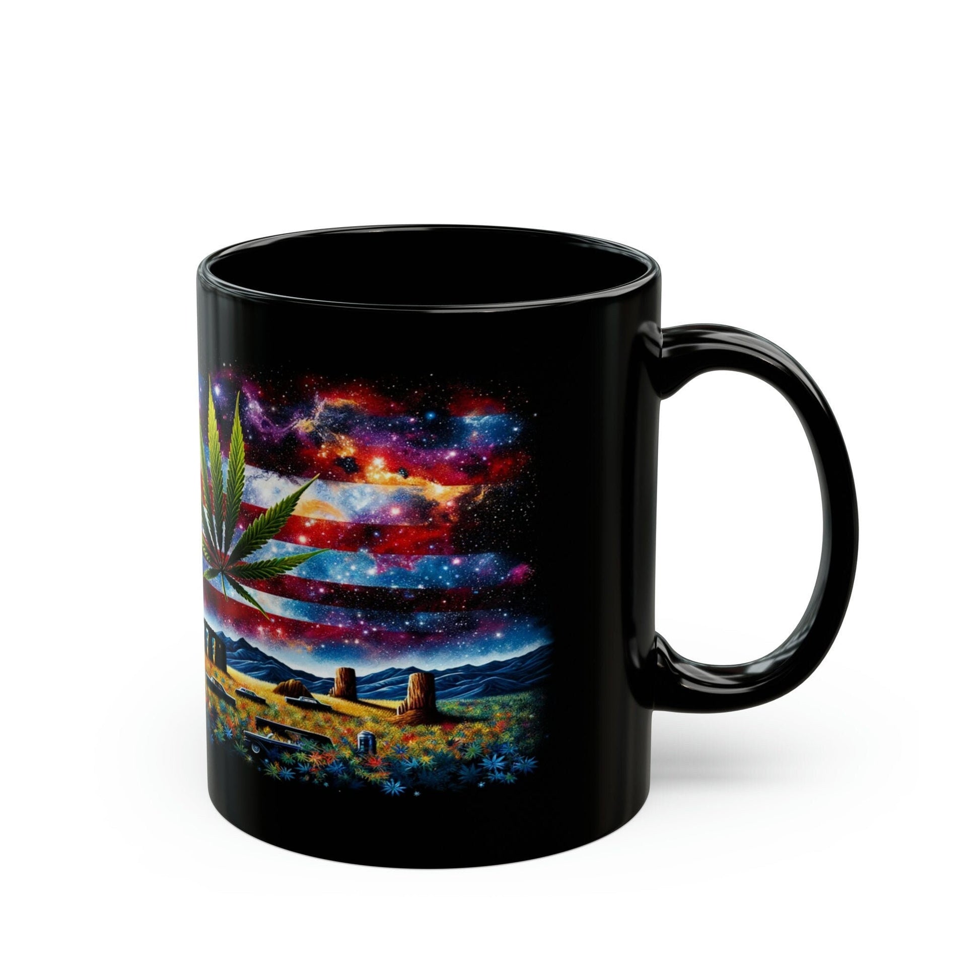 AMERICAN WEED FLAG - Black Base Coffee Mugs - Perfect Gift for Smokers, Stoners, Marijuana Lovers, Growers; Weed Mug / Stoner Mug