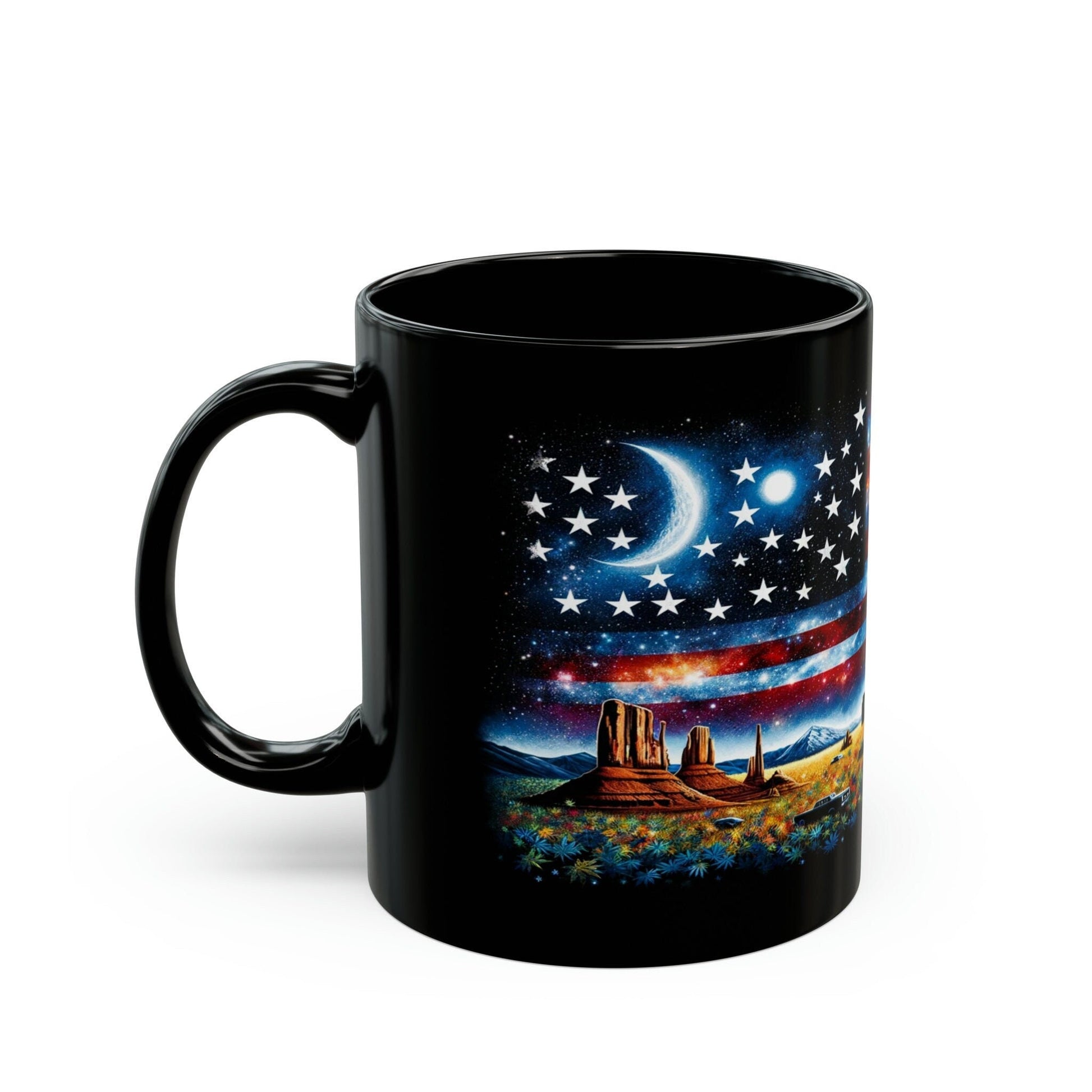 AMERICAN WEED FLAG - Black Base Coffee Mugs - Perfect Gift for Smokers, Stoners, Marijuana Lovers, Growers; Weed Mug / Stoner Mug