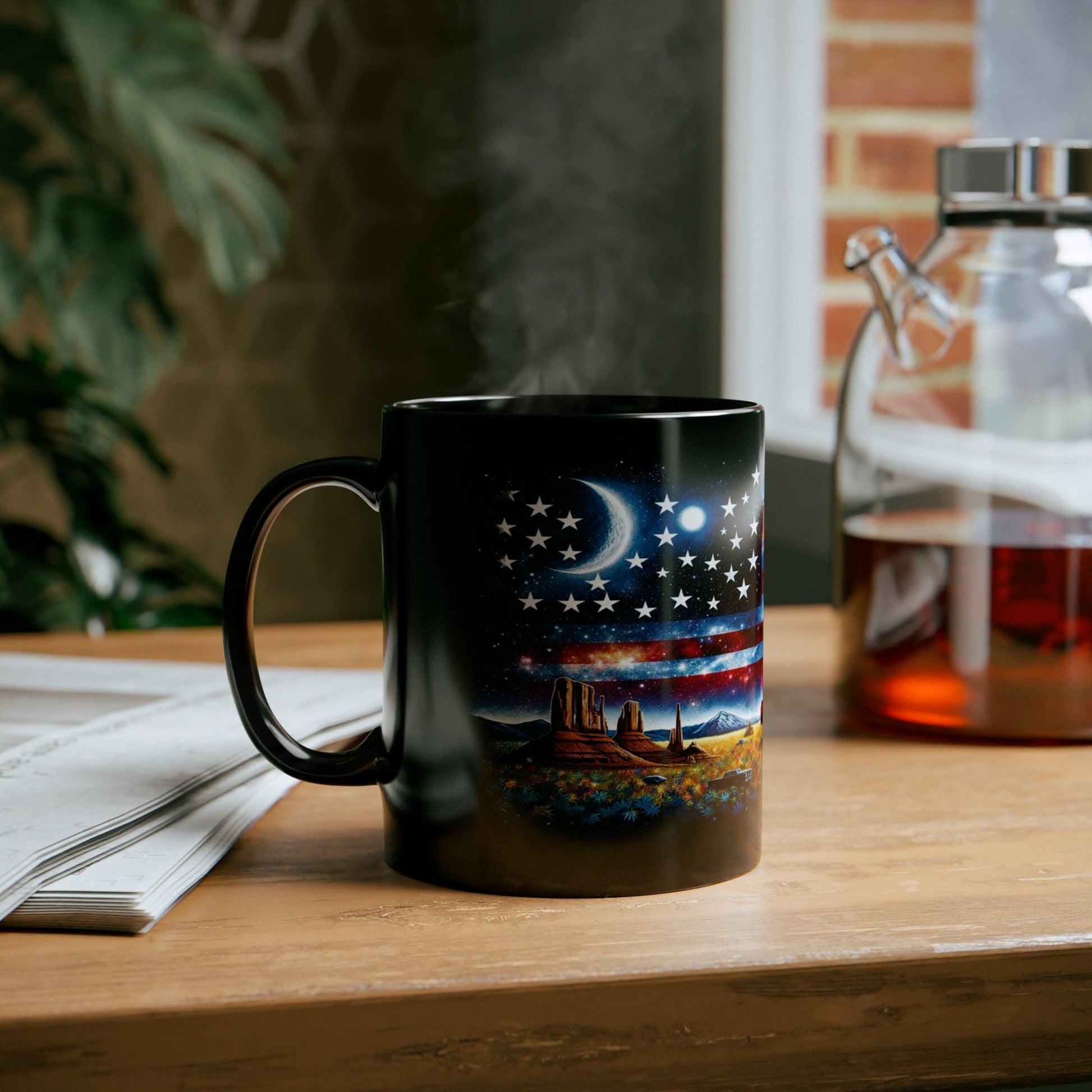 AMERICAN WEED FLAG - Black Base Coffee Mugs - Perfect Gift for Smokers, Stoners, Marijuana Lovers, Growers; Weed Mug / Stoner Mug
