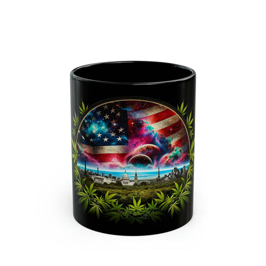 AMERICAN CANNABIS - Black Base Coffee Mugs - Perfect Gift for Smokers, Stoners, Marijuana Lovers, Growers; WEED Mug / Stoner Mug
