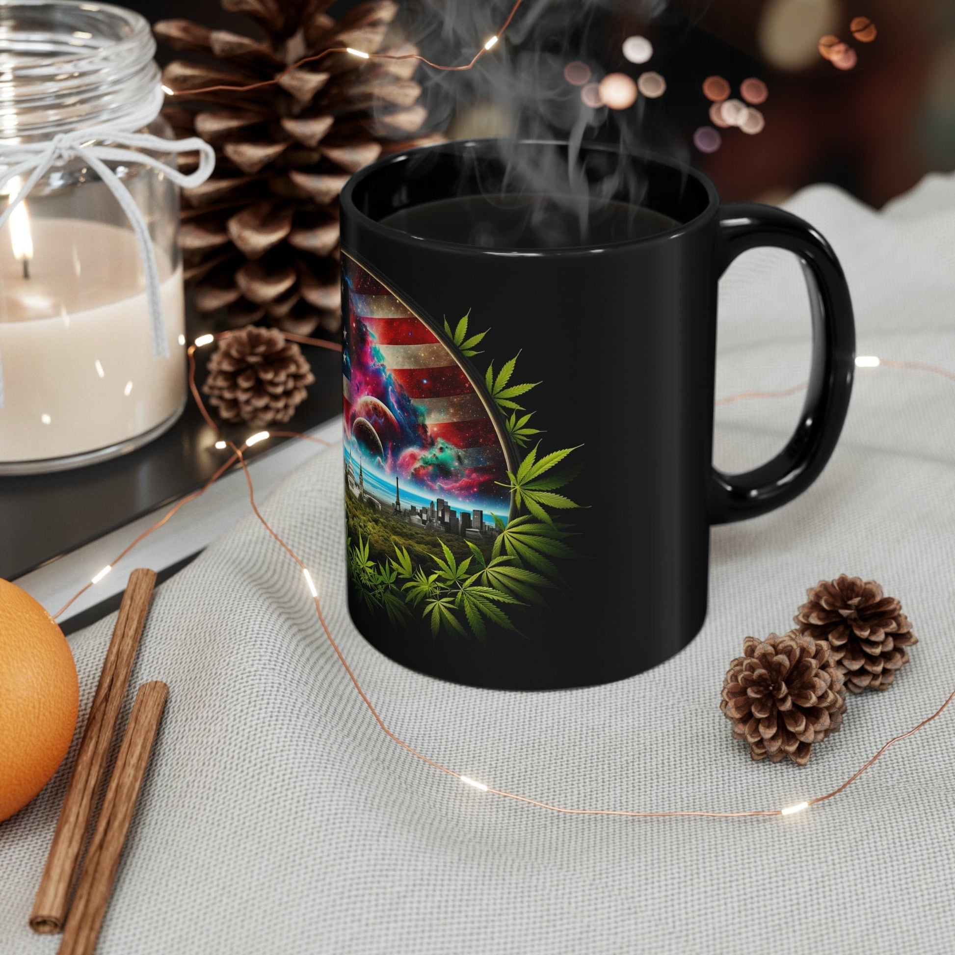AMERICAN CANNABIS - Black Base Coffee Mugs - Perfect Gift for Smokers, Stoners, Marijuana Lovers, Growers; WEED Mug / Stoner Mug