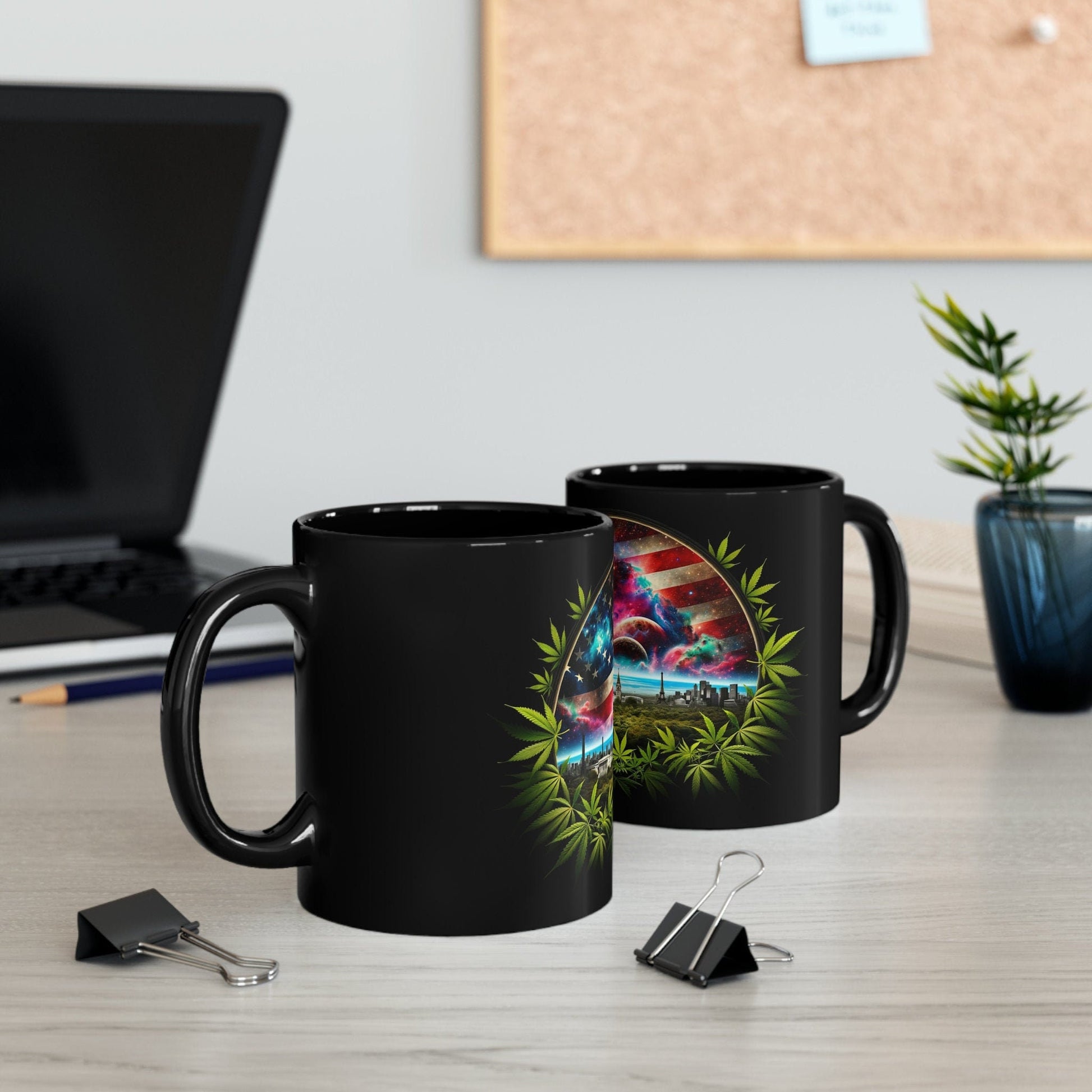 AMERICAN CANNABIS - Black Base Coffee Mugs - Perfect Gift for Smokers, Stoners, Marijuana Lovers, Growers; WEED Mug / Stoner Mug
