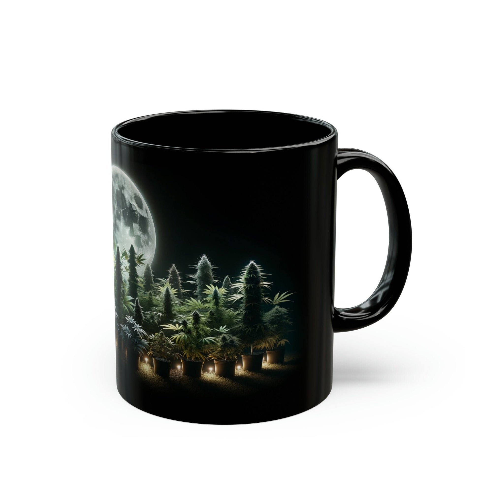 NIGHTTIME GROW - Black Base WEED Coffee Mugs - Perfect Gift for Smokers, Stoners, Marijuana Lovers, Growers; Weed Mug / Space Mug