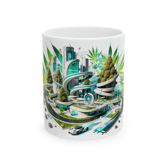 WEED CITY Futuristic - Marijuana Themed Coffee Mug - Perfect Gift for Smokers, Marijuana Lovers; Wake and Bake Mug - Weed Mug / Stoner Mug