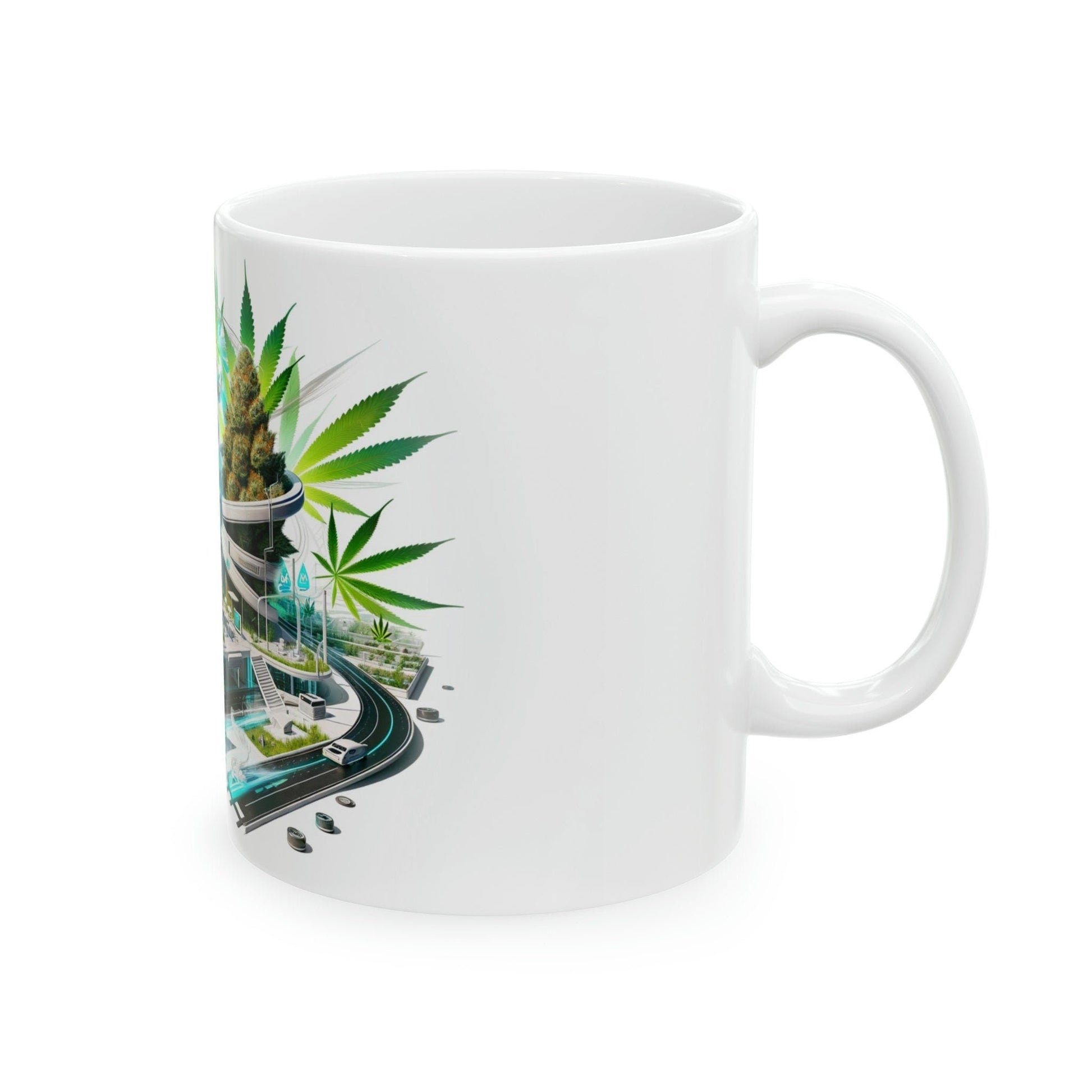 WEED CITY Futuristic - Marijuana Themed Coffee Mug - Perfect Gift for Smokers, Marijuana Lovers; Wake and Bake Mug - Weed Mug / Stoner Mug