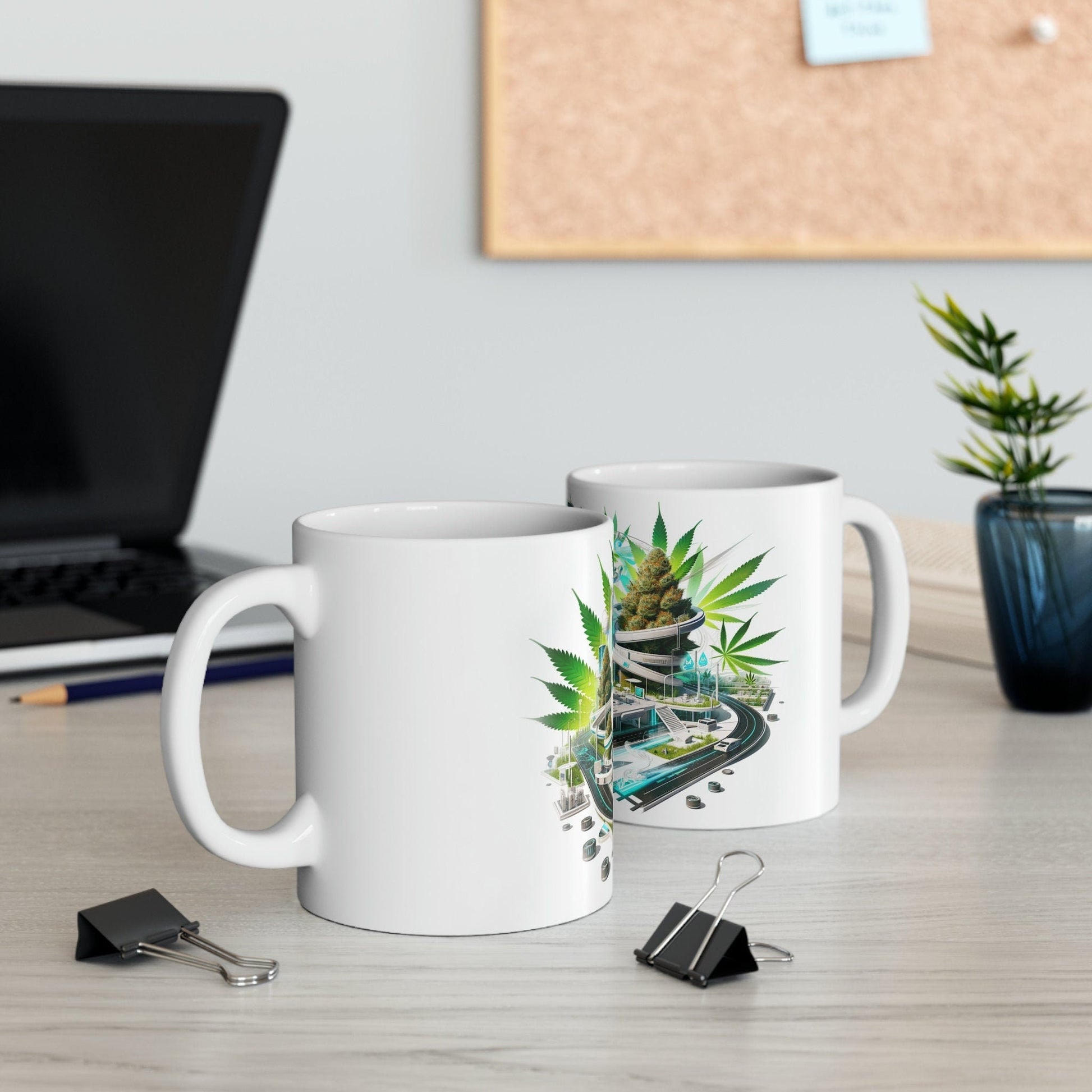 WEED CITY Futuristic - Marijuana Themed Coffee Mug - Perfect Gift for Smokers, Marijuana Lovers; Wake and Bake Mug - Weed Mug / Stoner Mug