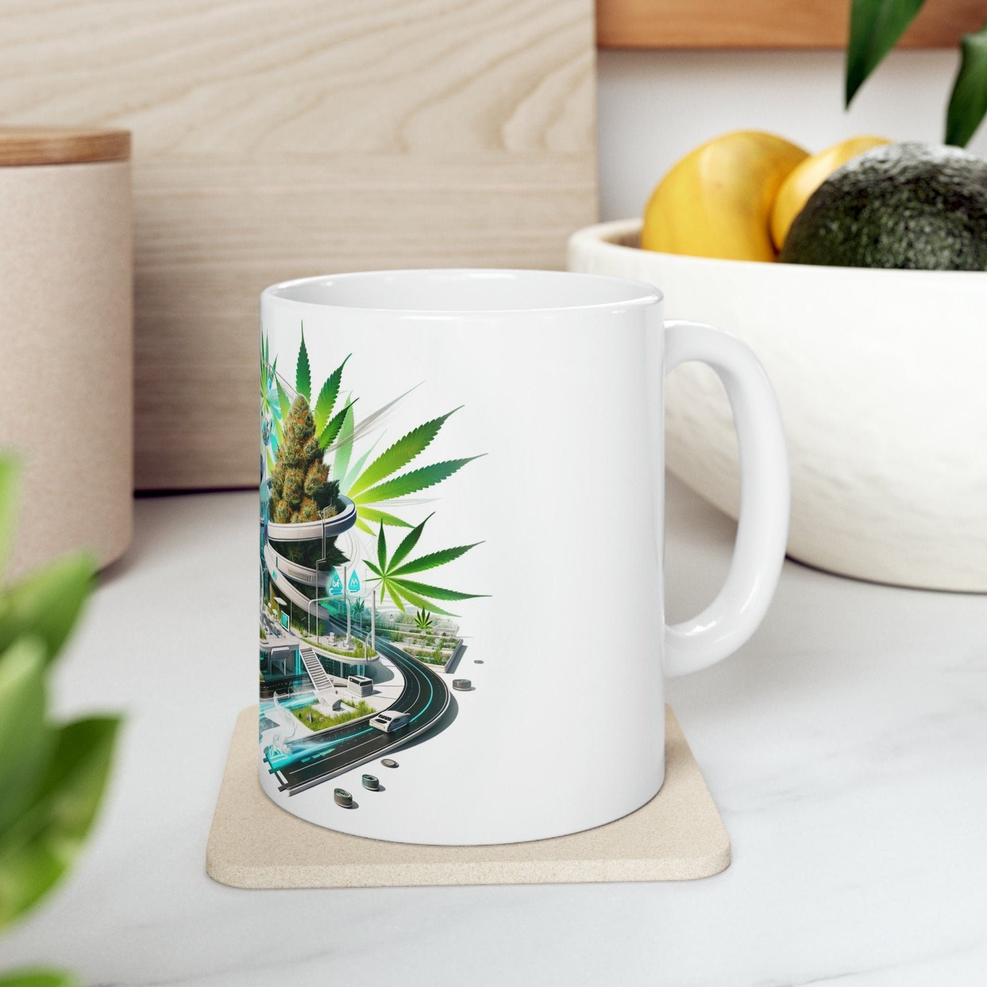 WEED CITY Futuristic - Marijuana Themed Coffee Mug - Perfect Gift for Smokers, Marijuana Lovers; Wake and Bake Mug - Weed Mug / Stoner Mug