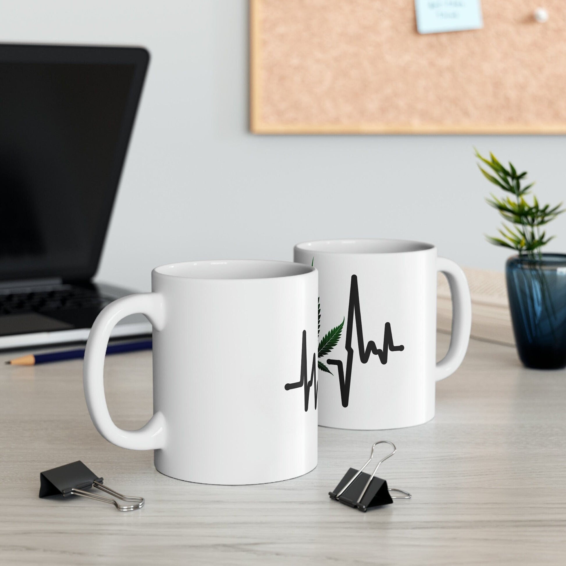 WEED HEARTBEAT - Marijuana Themed Coffee Mugs - Perfect Gift for Smoker, Stoners, Marijuana Lover; Wake and Bake Mug - Weed Mug / Stoner Mug