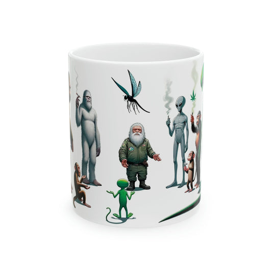 BIGFOOT & ALIEN Circle - WEED Themed Coffee Mugs - Perfect Gift for Smokers, Stoners, Marijuana Lover, Growers; Smokers - Wake and Bake