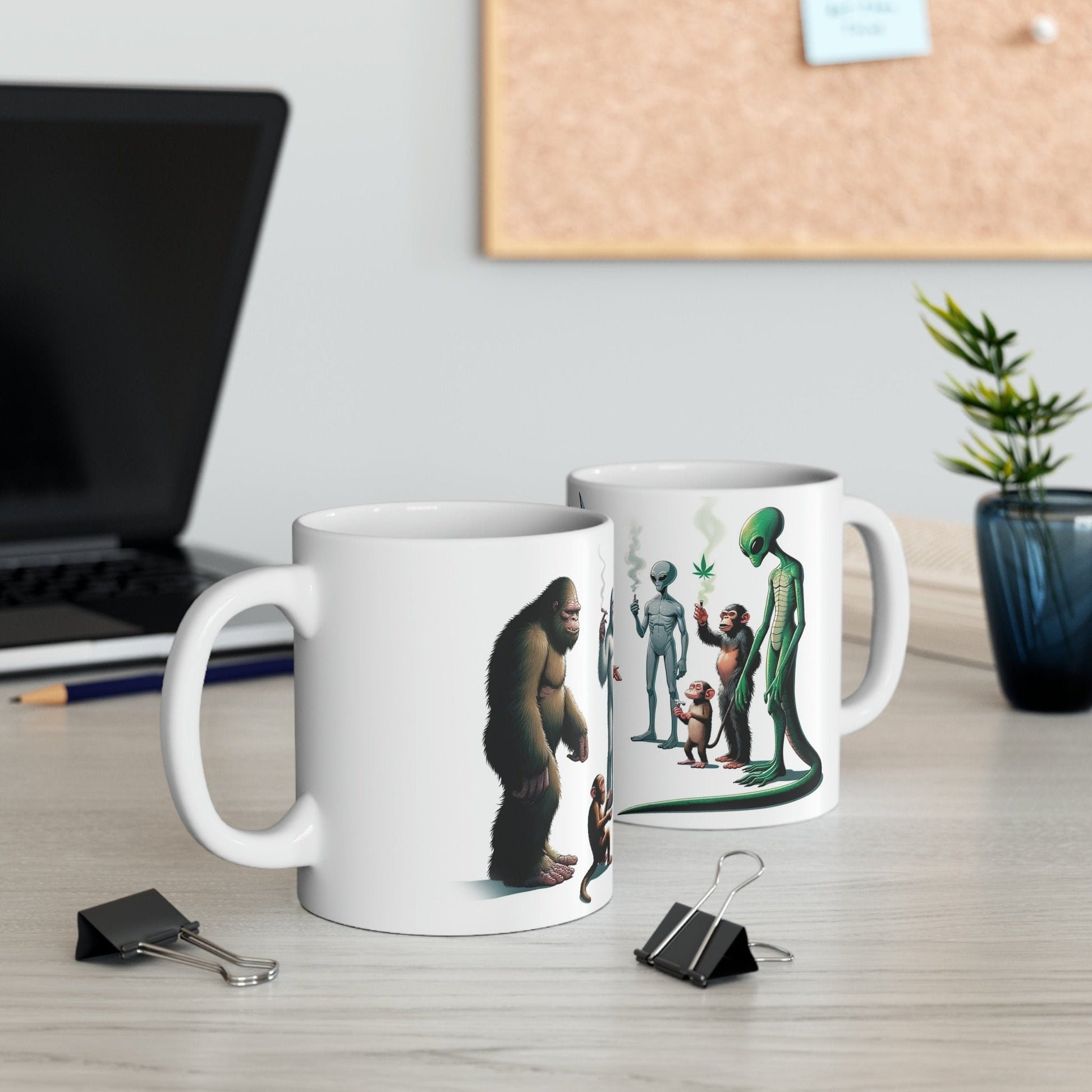 BIGFOOT & ALIEN Circle - WEED Themed Coffee Mugs - Perfect Gift for Smokers, Stoners, Marijuana Lover, Growers; Smokers - Wake and Bake