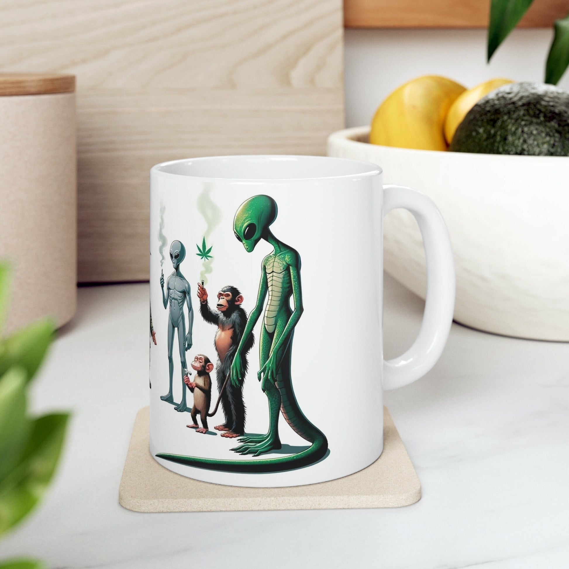 BIGFOOT & ALIEN Circle - WEED Themed Coffee Mugs - Perfect Gift for Smokers, Stoners, Marijuana Lover, Growers; Smokers - Wake and Bake