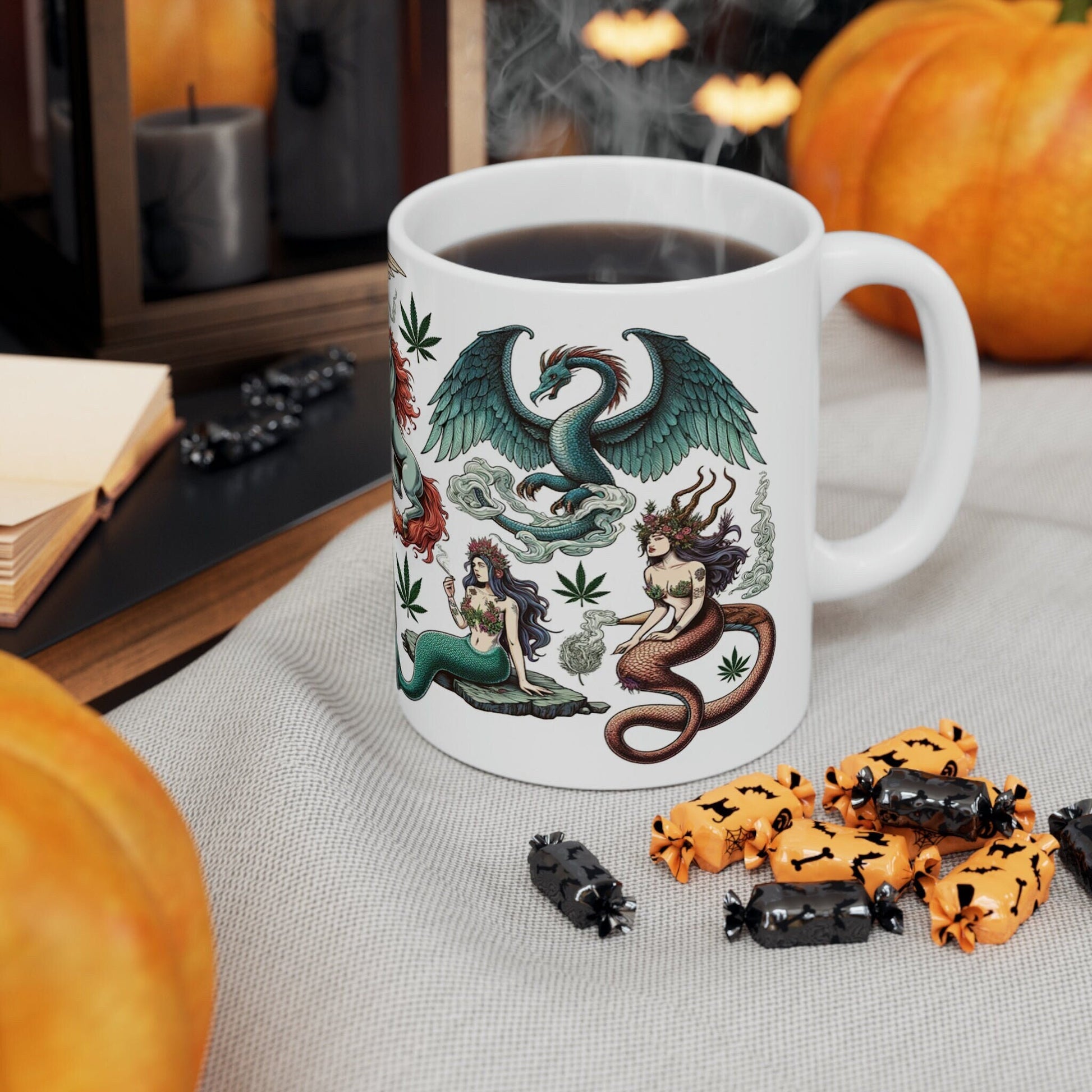 MYTHICAL CREATURES - WEED Themed Coffee Mugs - Perfect Gift for Smokers, Stoners, Marijuana Lovers, Growers; Smoker - Wake and Bake
