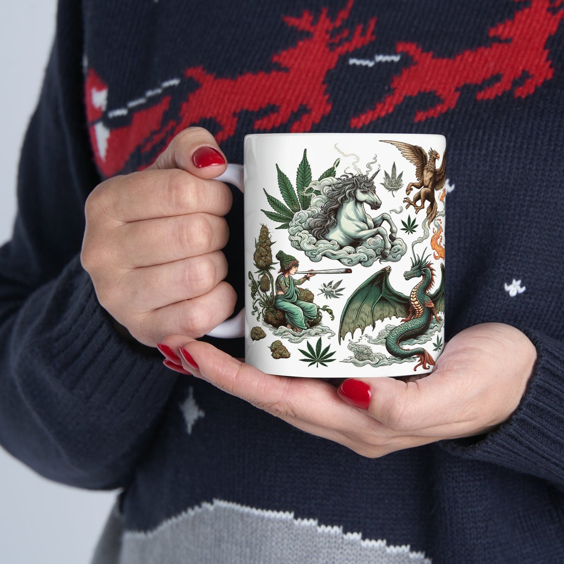 MYTHICAL CREATURES - WEED Themed Coffee Mugs - Perfect Gift for Smokers, Stoners, Marijuana Lovers, Growers; Smoker - Wake and Bake