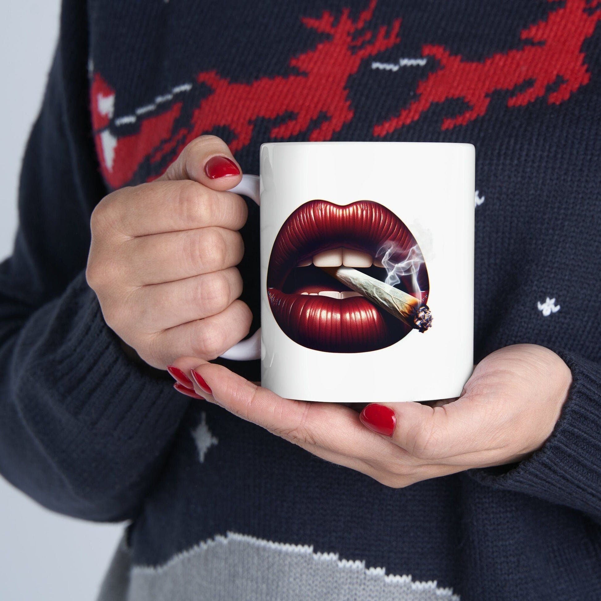 LIPS Joint Mug - WEED Themed Coffee Mugs - Perfect Gift for Smokers, Stoners, Marijuana Lovers, Growers; Smoker Enthusiasts