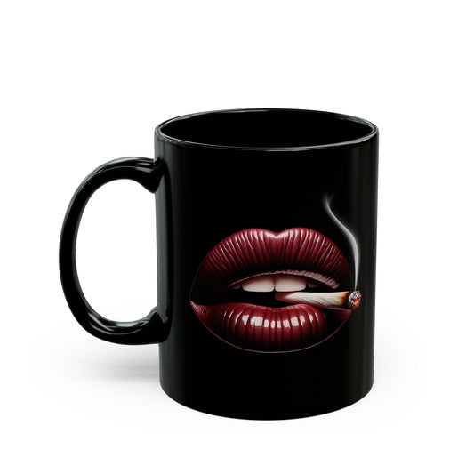 LIPS Joint Mug - BLACK Themed Coffee Mugs - Perfect Gift for Smokers, Stoners, Marijuana Lovers, Growers; Smoker Enthusiasts