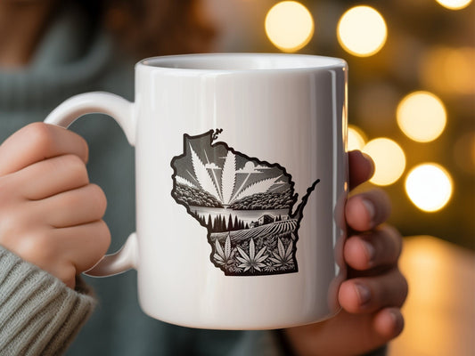 WISCONSIN Weed Mug - State Themed Coffee Mugs, Marijuana Graphic - Perfect Gift for Smokers, Weed Lovers, Stoners - Cannabis Decor