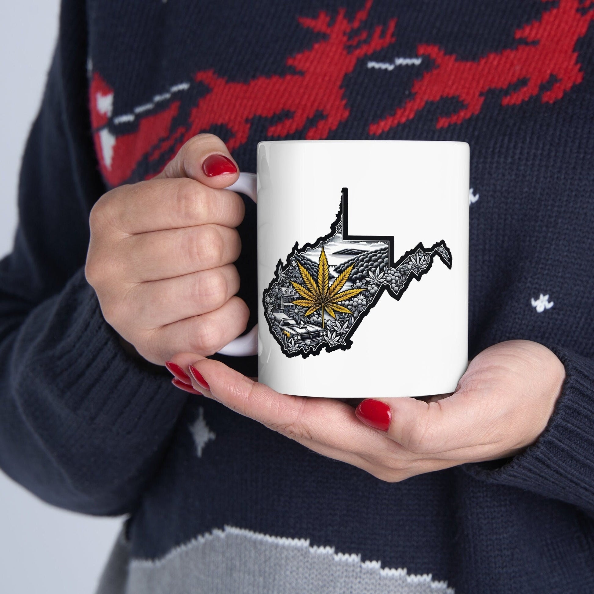 WEST VIRGINIA Weed Mug - State Themed Coffee Mugs, Marijuana Graphic - Perfect Gift for Smokers, Weed Lovers, Stoners - Cannabis Decor