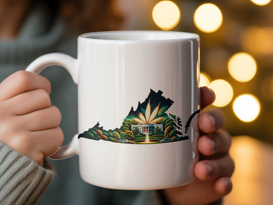 VIRGINIA Weed Mug - State Themed Coffee Mugs, Marijuana Graphic - Perfect Gift for Smokers, Weed Lovers, Stoners - Cannabis Decor