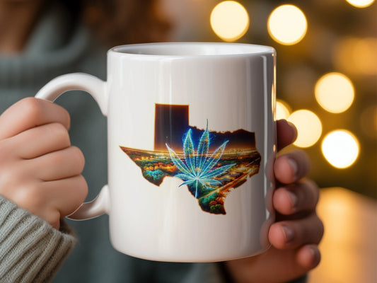 TEXAS Weed Mug - State Themed Coffee Mugs, Marijuana Graphic - Perfect Gift for Smokers, Weed Lovers, Stoners - Cannabis Decor