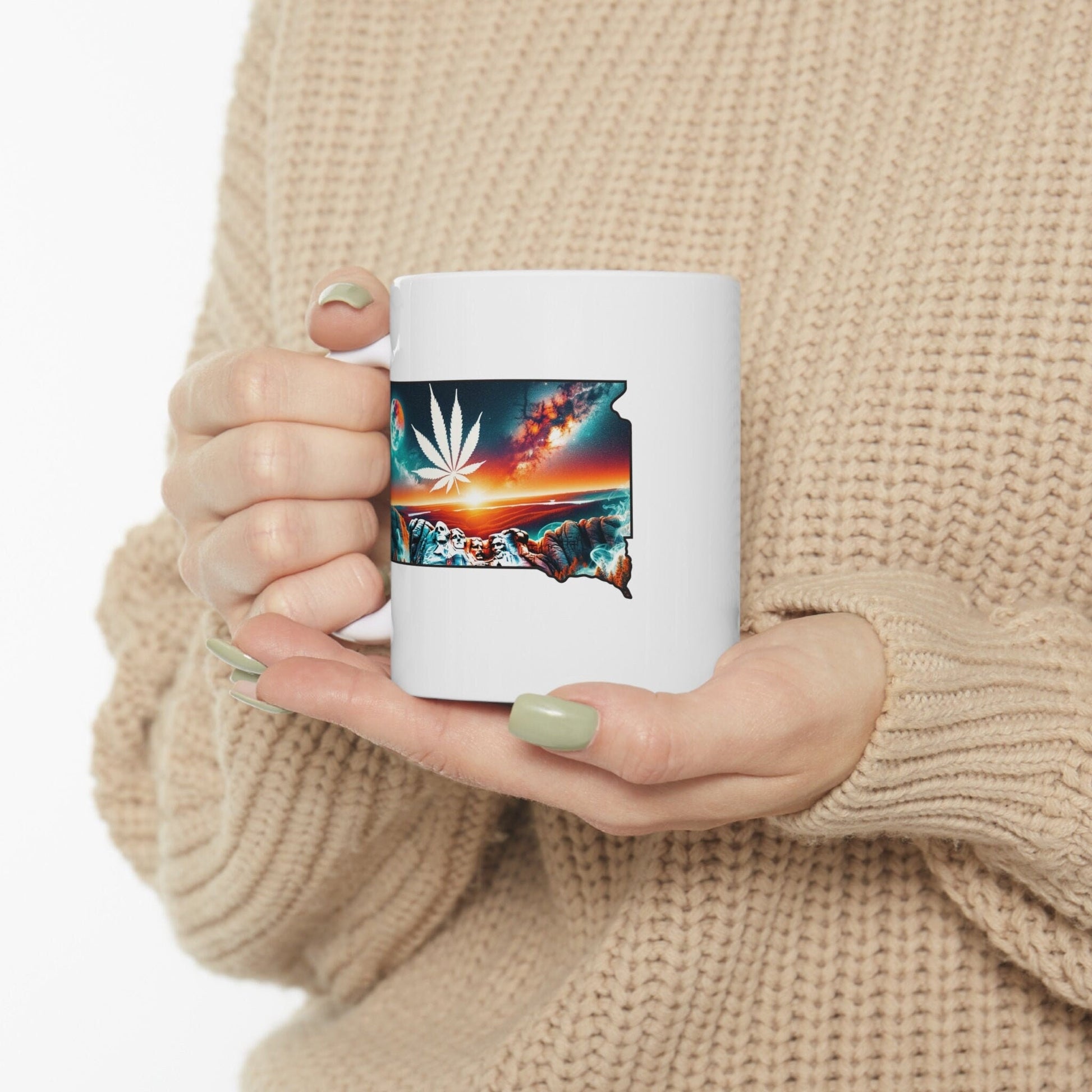 SOUTH DAKOTA Weed Mug - State Themed Coffee Mugs, Marijuana Graphic - Perfect Gift for Smokers, Weed Lovers, Stoners - Cannabis Decor