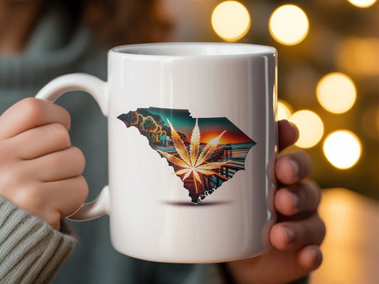 SOUTH CAROLINA Weed Mug - State Themed Coffee Mugs, Marijuana Graphic - Perfect Gift for Smokers, Weed Lovers, Stoners - Cannabis Decor