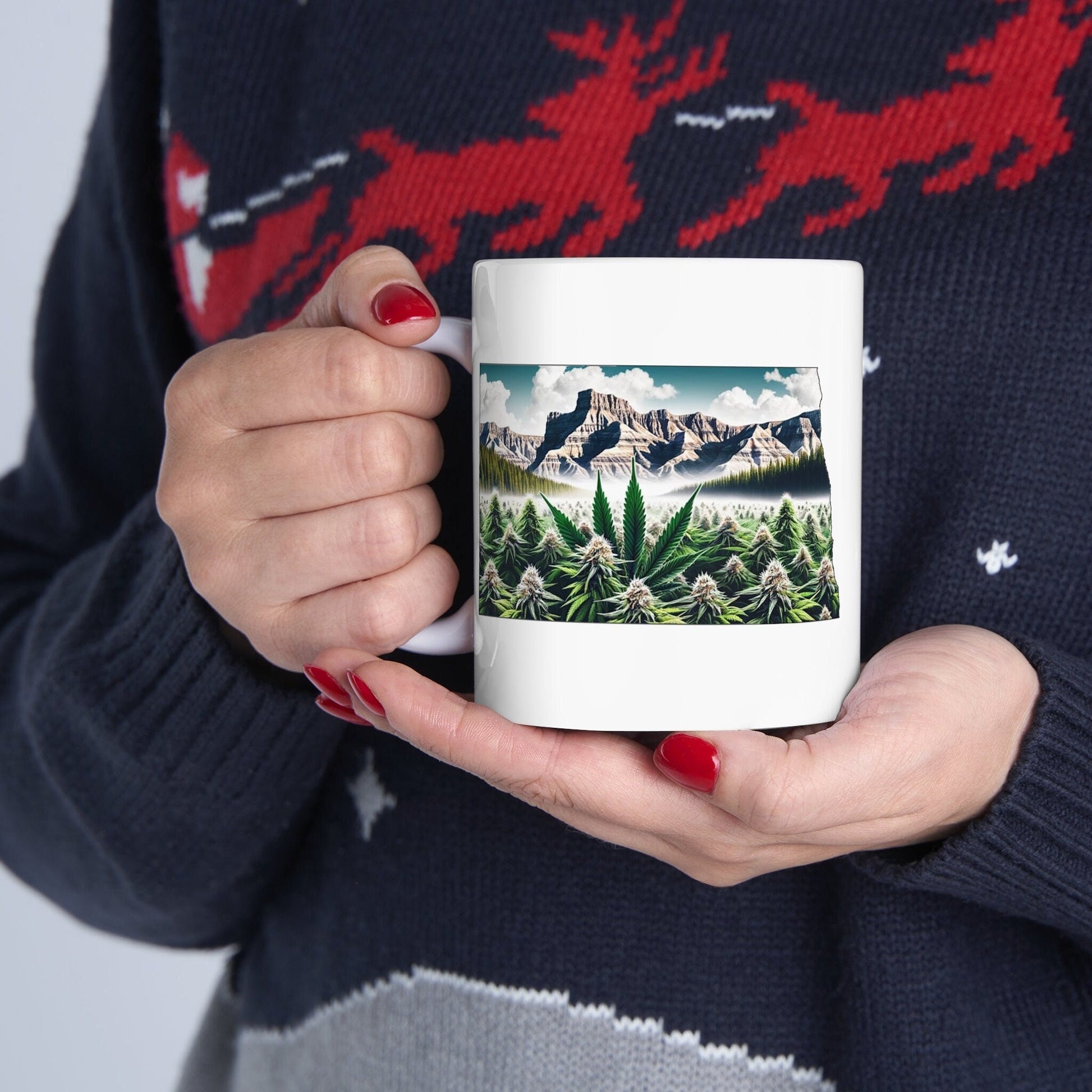 NORTH DAKOTA Weed Mug - State Themed Coffee Mugs, Marijuana Graphic - Perfect Gift for Smokers, Weed Lovers, Stoners - Cannabis Decor