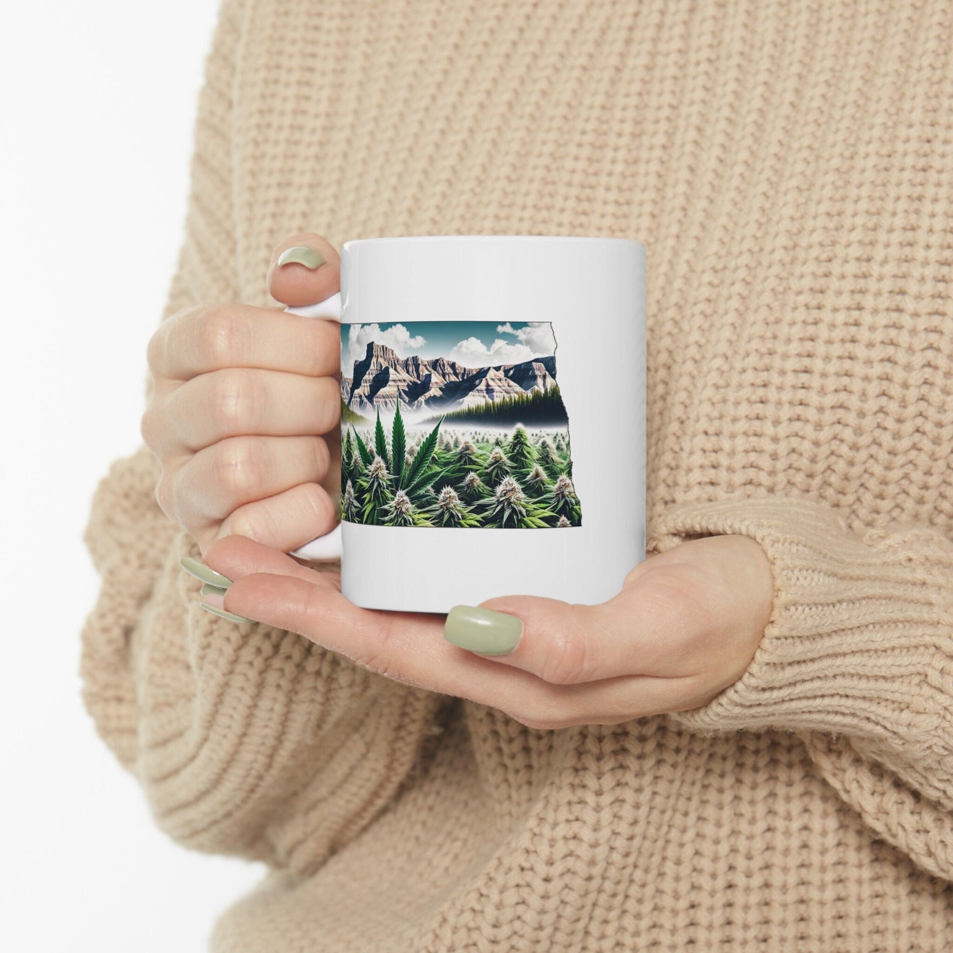 NORTH DAKOTA Weed Mug - State Themed Coffee Mugs, Marijuana Graphic - Perfect Gift for Smokers, Weed Lovers, Stoners - Cannabis Decor