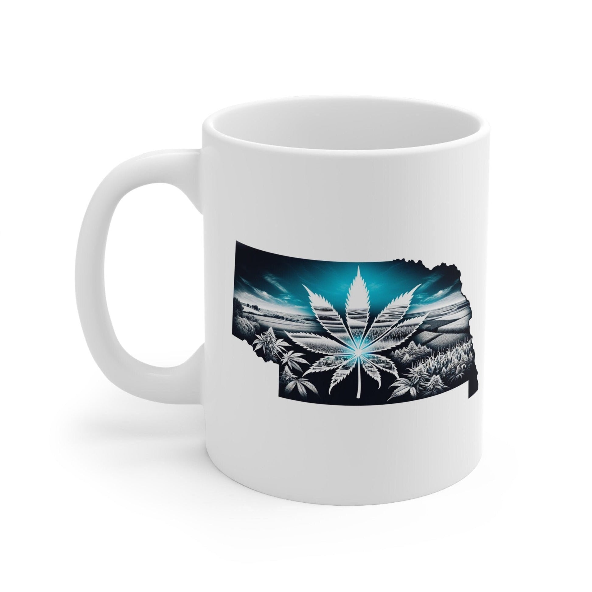 NEBRASKA Weed Mug - State Themed Coffee Mugs, Marijuana Graphic - Perfect Gift for Smokers, Weed Lovers, Stoners - Cannabis Decor