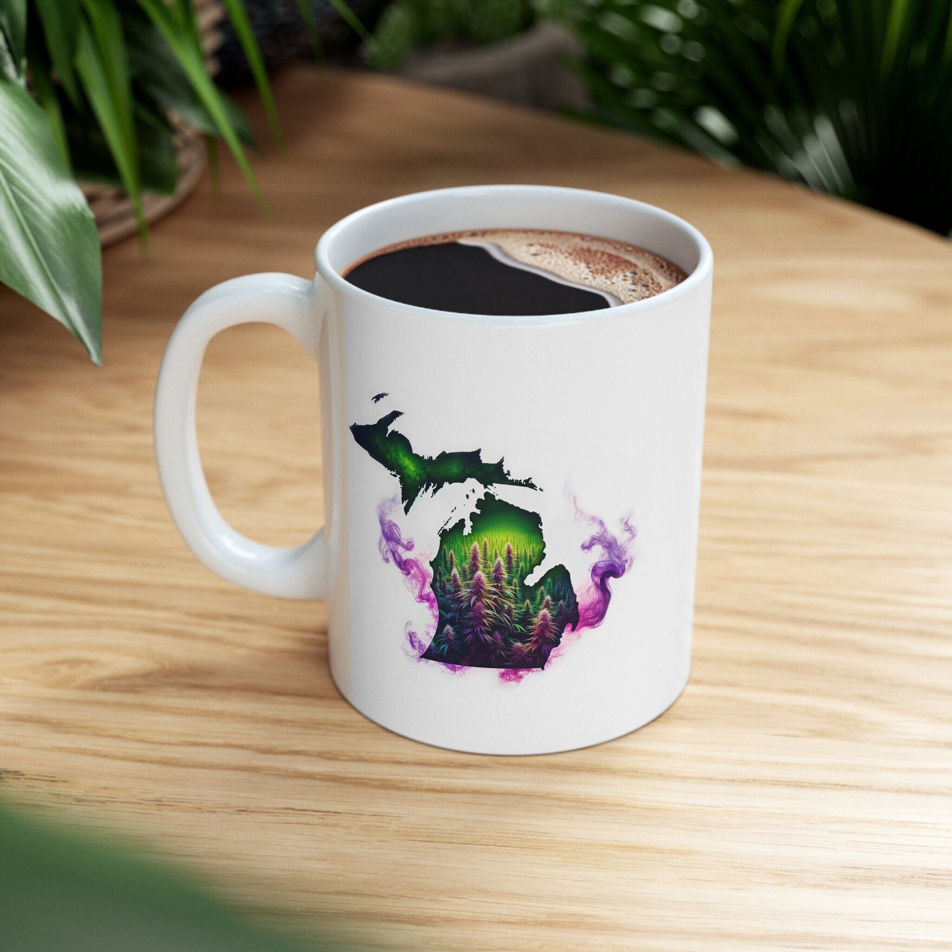 MICHIGAN Weed Mug - State Themed Coffee Mugs, Marijuana Graphic - Perfect Gift for Smokers, Weed Lovers, Stoners - Cannabis Decor