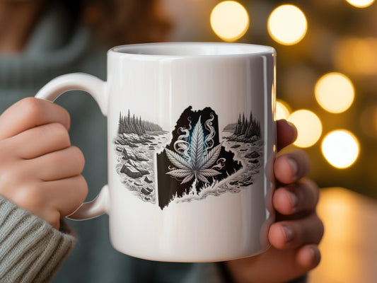 MAINE Weed Mug - State Themed Coffee Mugs, Marijuana Graphic - Perfect Gift for Smokers, Weed Lovers, Stoners - Cannabis Decor