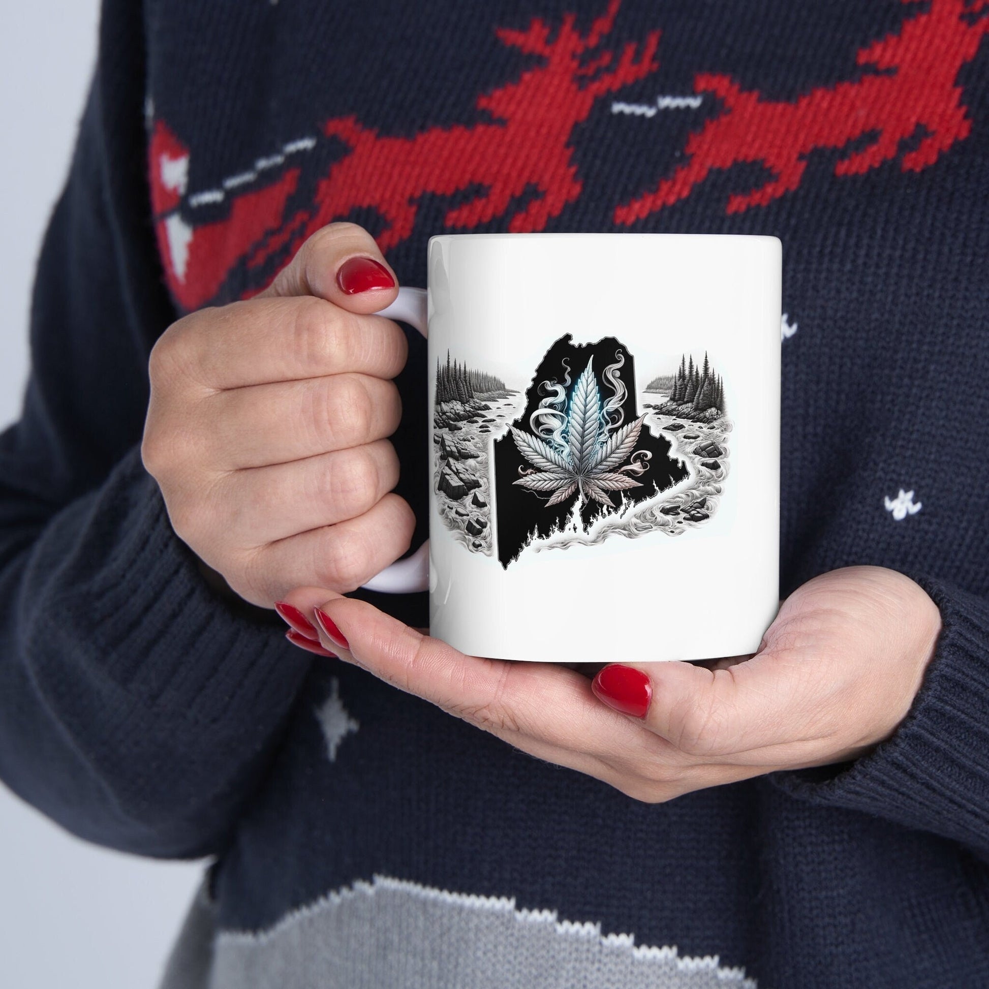 MAINE Weed Mug - State Themed Coffee Mugs, Marijuana Graphic - Perfect Gift for Smokers, Weed Lovers, Stoners - Cannabis Decor