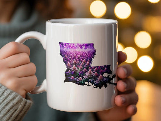 LOUISIANA Weed Mug - State Themed Coffee Mugs, Marijuana Graphic - Perfect Gift for Smokers, Weed Lovers, Stoners - Cannabis Decor