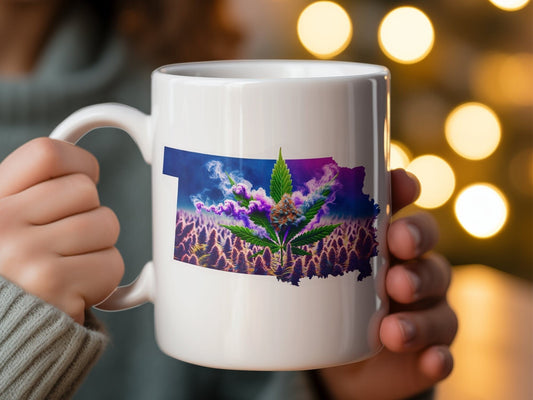 KANSAS Weed Mug - State Themed Coffee Mugs, Marijuana Graphic - Perfect Gift for Smokers, Weed Lovers, Stoners - Cannabis Decor