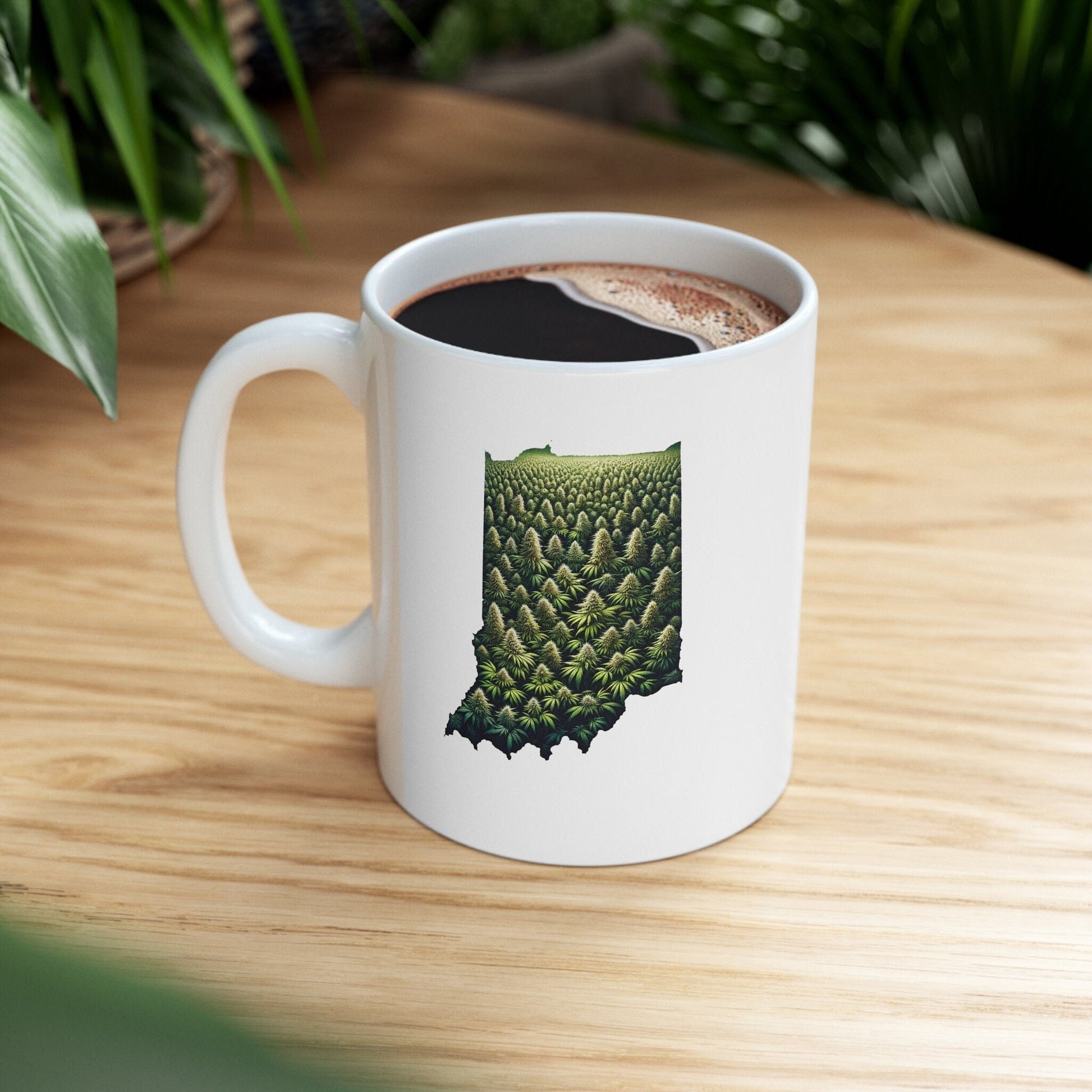 INDIANA Weed Mug - State Themed Coffee Mugs, Marijuana Graphic - Perfect Gift for Smokers, Weed Lovers, Stoners - Cannabis Decor
