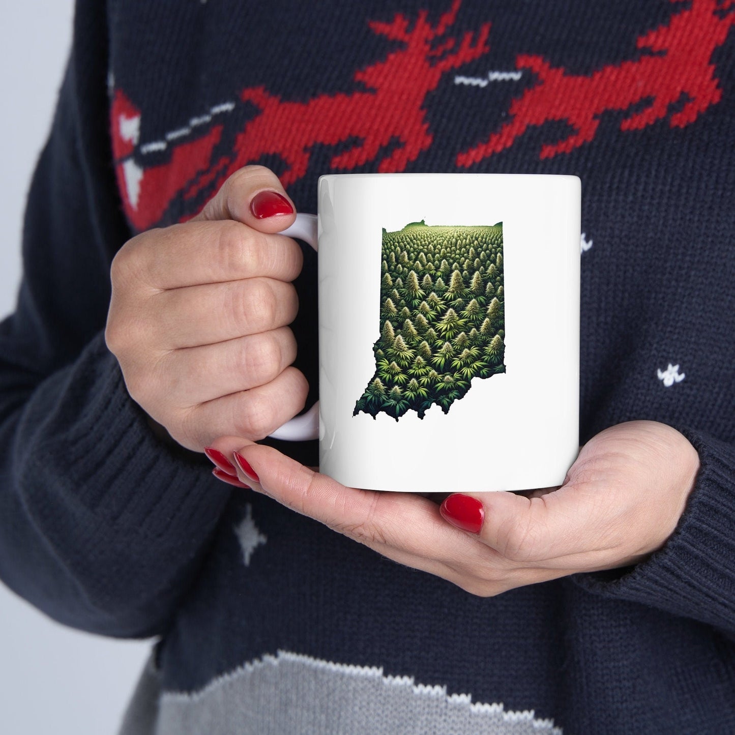 INDIANA Weed Mug - State Themed Coffee Mugs, Marijuana Graphic - Perfect Gift for Smokers, Weed Lovers, Stoners - Cannabis Decor