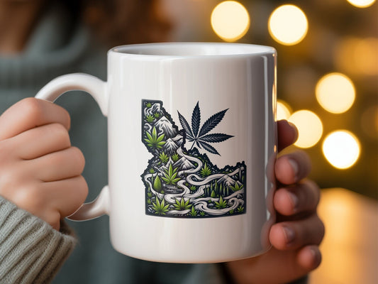 IDAHO Weed Mug - State Themed Coffee Mugs, Marijuana Graphic - Perfect Gift for Smokers, Weed Lovers, Stoners - Cannabis Decor