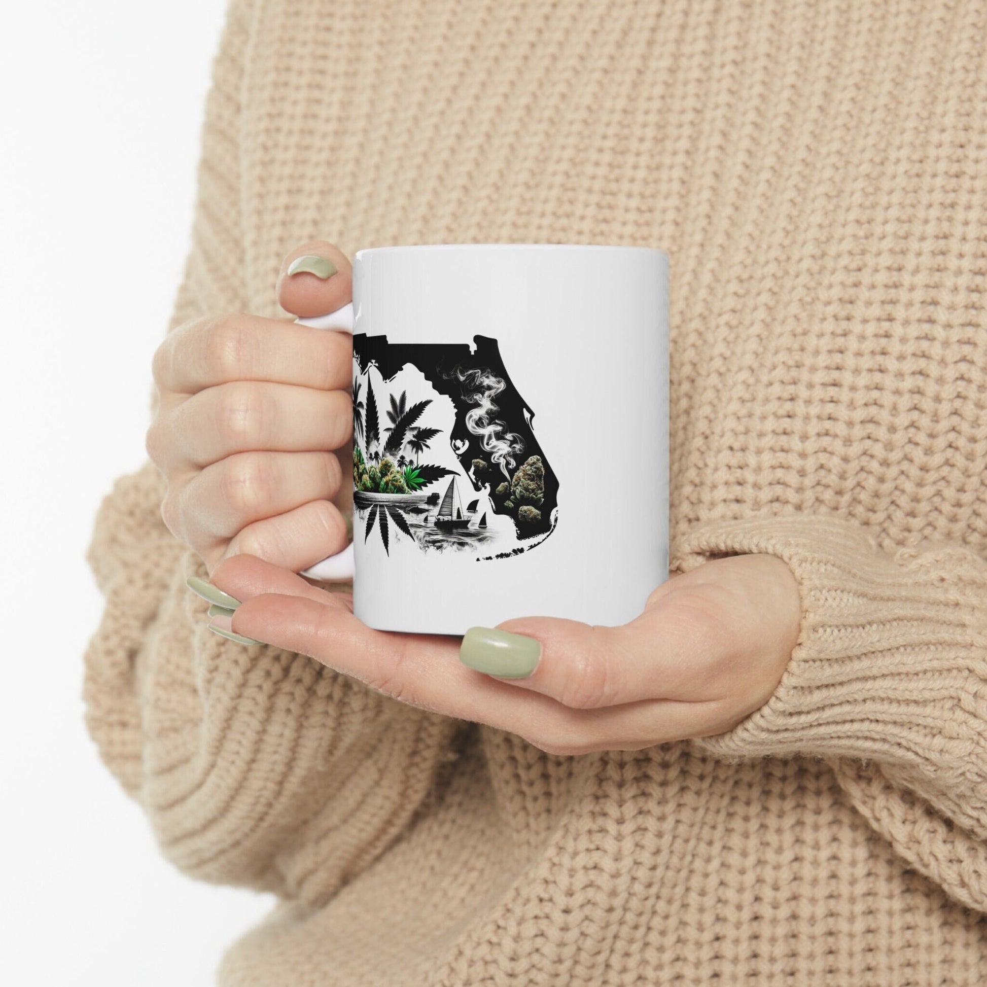 FLORIDA Weed Mug - State Themed Coffee Mugs, Marijuana Graphic - Perfect Gift for Smokers, Weed Lovers, Stoners - Cannabis Decor