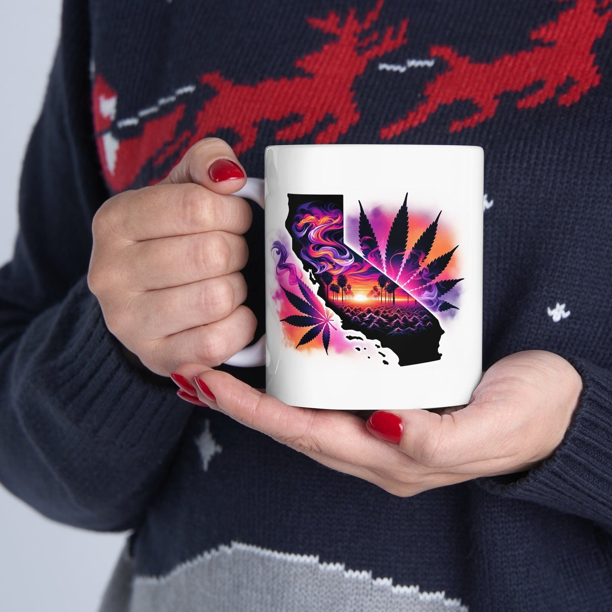 CALIFORNIA Weed Mug - State Themed Coffee Mugs, Marijuana Graphic - Perfect Gift for Smokers, Weed Lovers, Stoners - Cannabis Decor