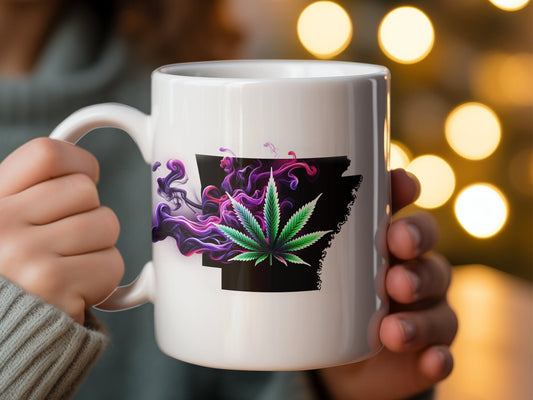 ARKANSAS Weed Mug - State Themed Coffee Mugs, Marijuana Graphic - Perfect Gift for Smokers, Weed Lovers, Stoners - Cannabis Decor