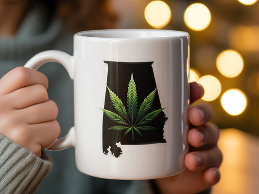 ALABAMA Weed Mug - State Themed Coffee Mugs, Marijuana Graphic - Perfect Gift for Smokers, Weed Lovers, Stoners - Cannabis Decor