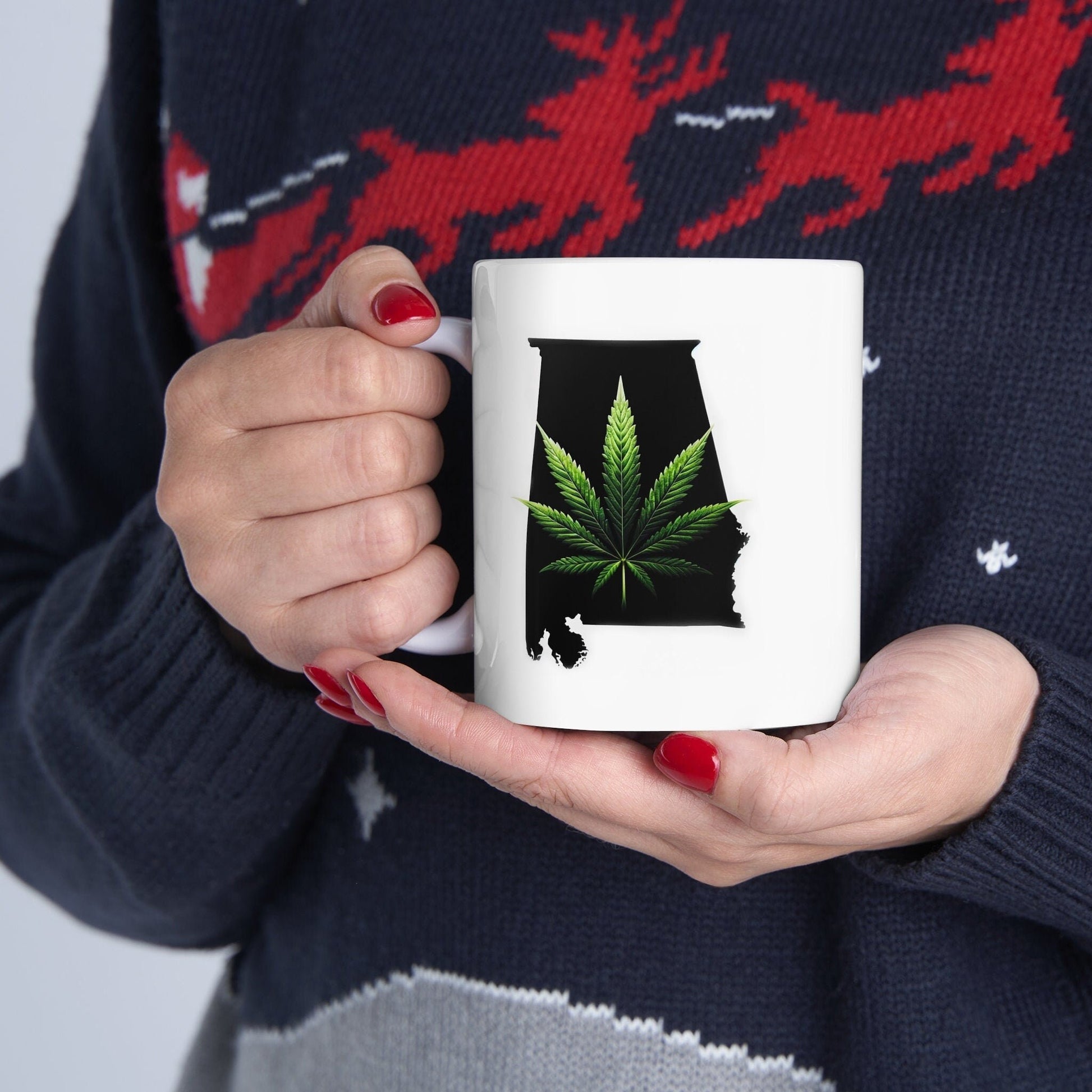 ALABAMA Weed Mug - State Themed Coffee Mugs, Marijuana Graphic - Perfect Gift for Smokers, Weed Lovers, Stoners - Cannabis Decor