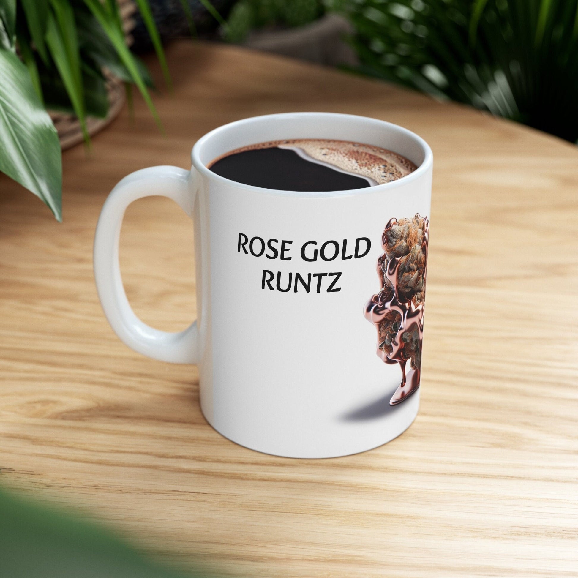 ROSE GOLD - Weed Coffee Mug (11oz) - Perfect Strains Gift for Smokers, Stoners, Growers; Wake and Bake Mug / 420 Weed Mug, Marijuana Gift