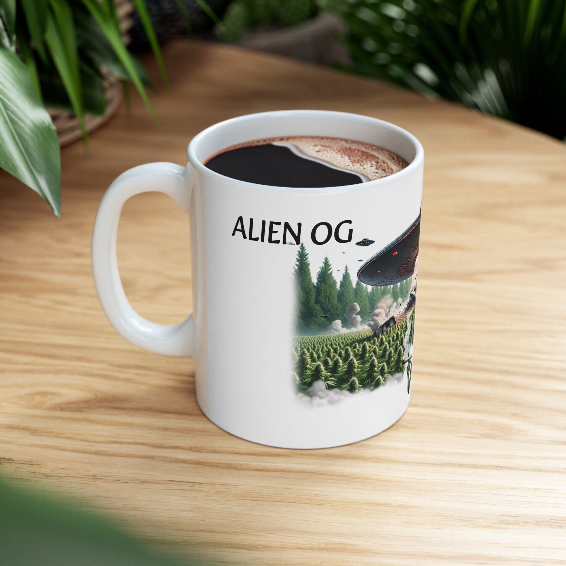 ALIEN OG - Weed Coffee Mug (11oz) - Perfect Strains Gift for Smokers, Stoners, Growers; Wake and Bake Mug / 420 Weed Mug, Marijuana Gift