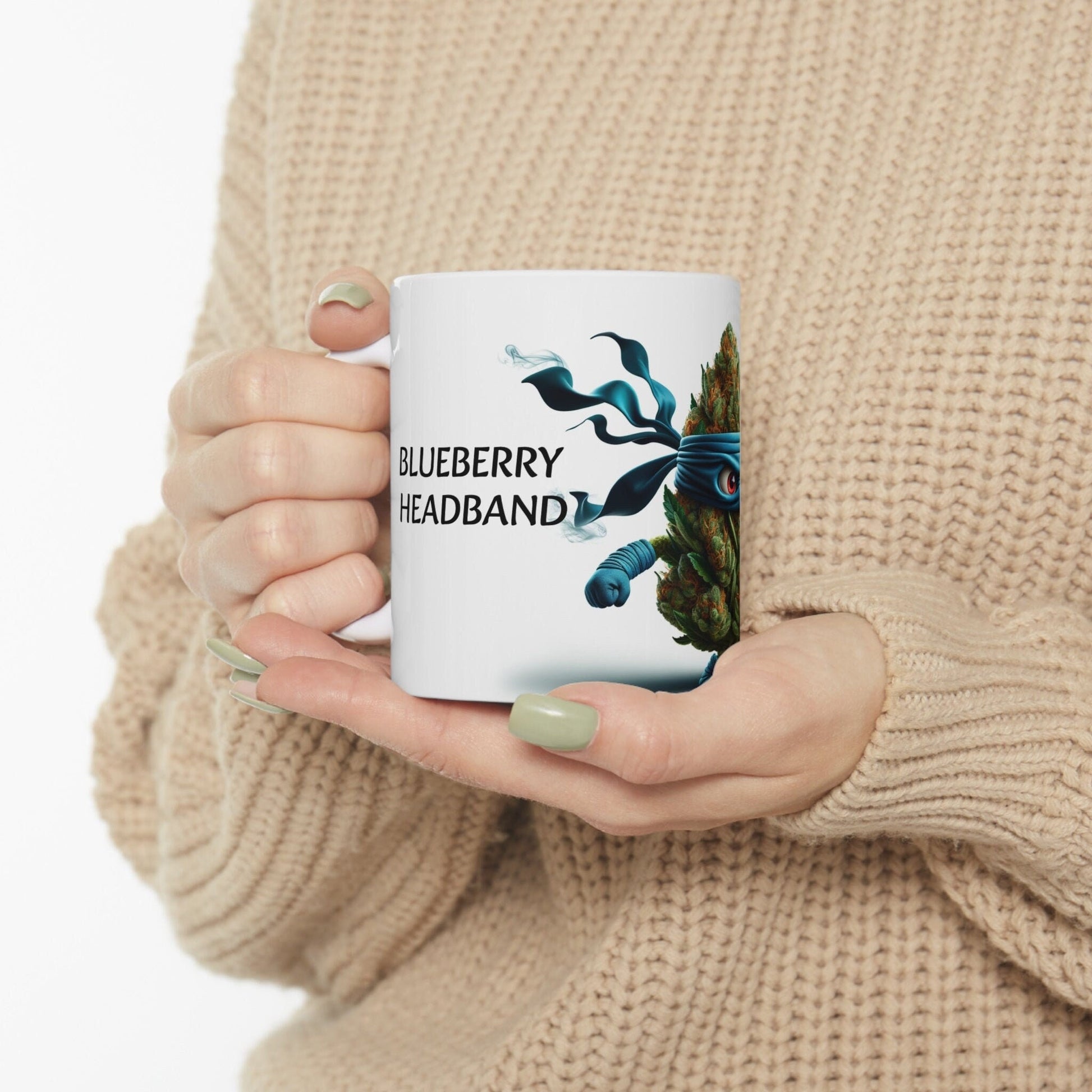 BLUEBERRY HEADBAND - Weed Coffee Mug (11oz) - Perfect Strains Gift for Smokers, Stoners, Growers; Wake & Bake / 420 Weed Mug, Marijuana Gift
