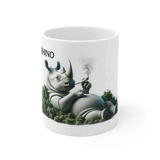 WHITE RHINO - Weed Coffee Mug (11oz) - Perfect Strains Gift for Smokers, Stoners, Growers; Wake and Bake Mug / 420 Weed Mug, Marijuana Gift
