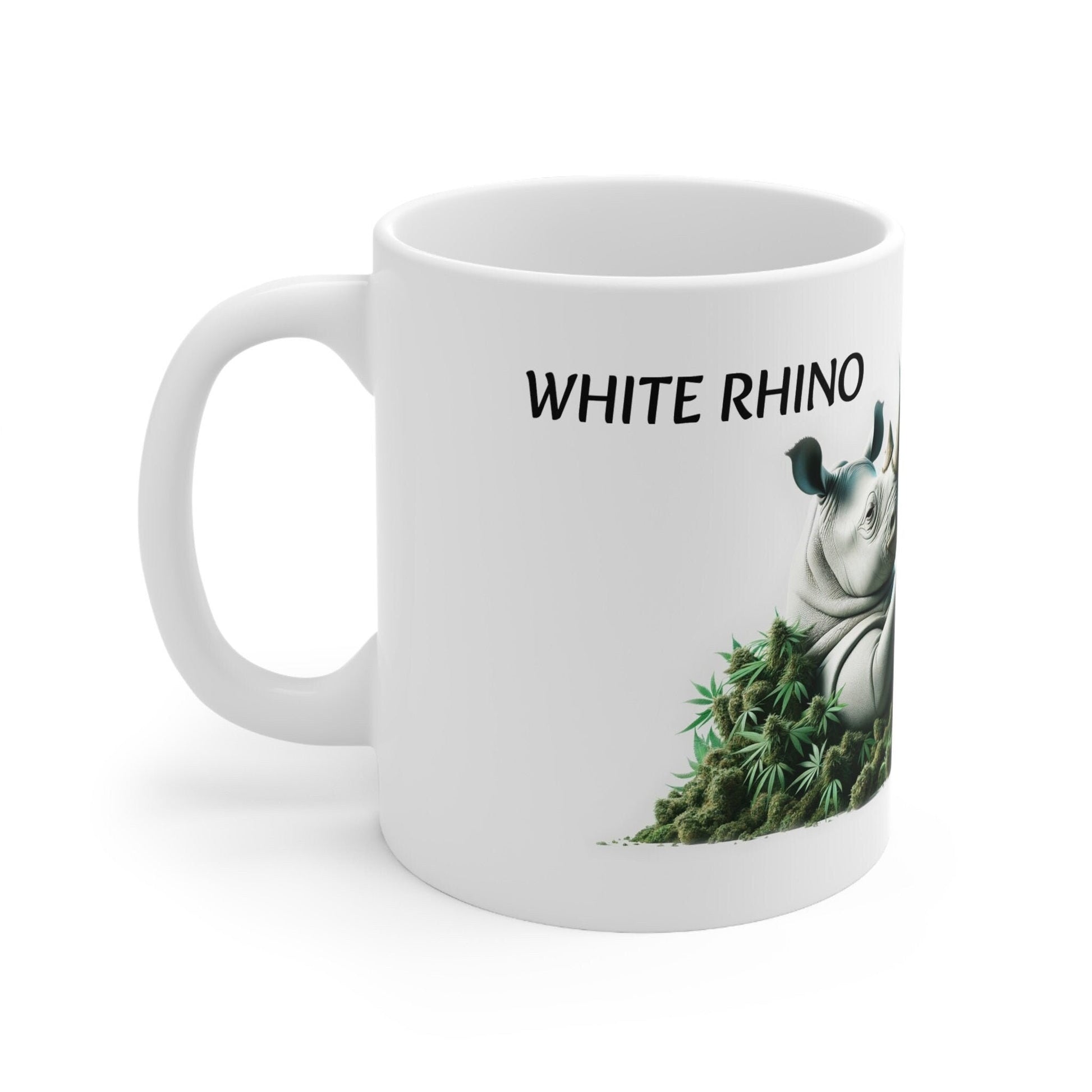 WHITE RHINO - Weed Coffee Mug (11oz) - Perfect Strains Gift for Smokers, Stoners, Growers; Wake and Bake Mug / 420 Weed Mug, Marijuana Gift