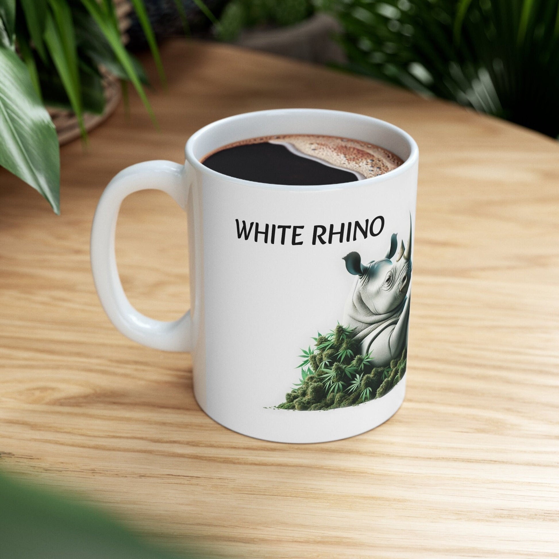 WHITE RHINO - Weed Coffee Mug (11oz) - Perfect Strains Gift for Smokers, Stoners, Growers; Wake and Bake Mug / 420 Weed Mug, Marijuana Gift